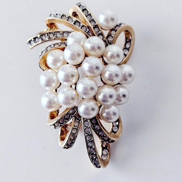 Vintage Pearl & Rhinestone Brooch - Picture 1 of 5